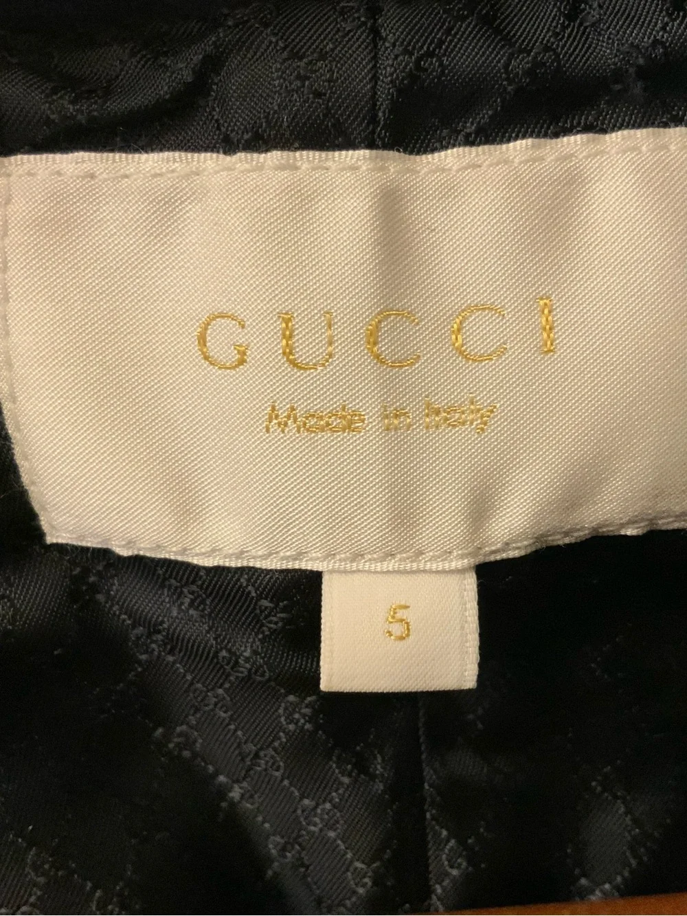 GUCCI Kids Navy Wool Duffle Coat Leather GG Pattern Toggles Hooded Size 5 Italy